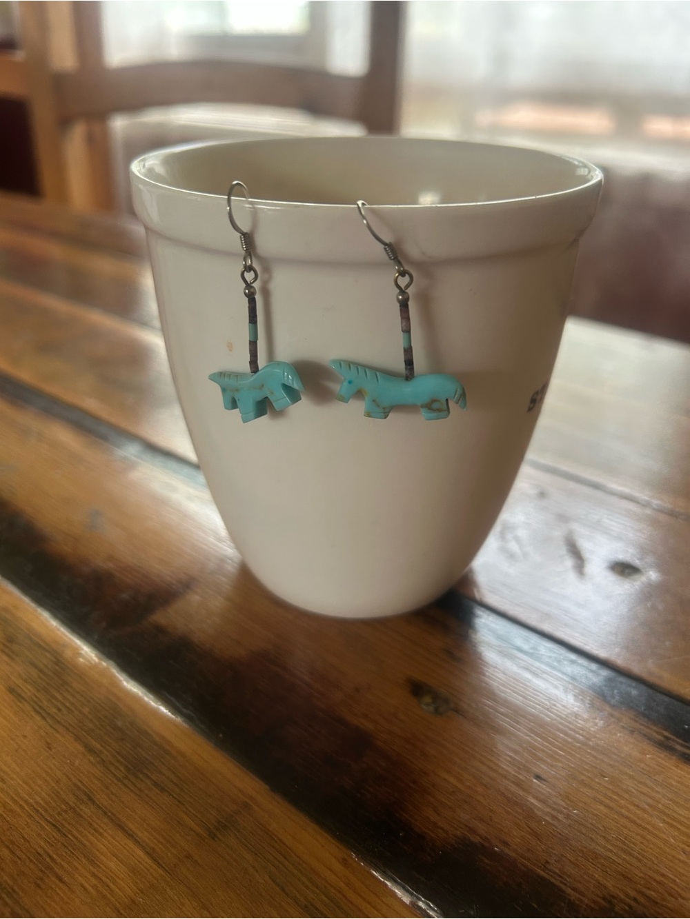 Turquoise & Sterling Horse Drop Earrings. EUC.